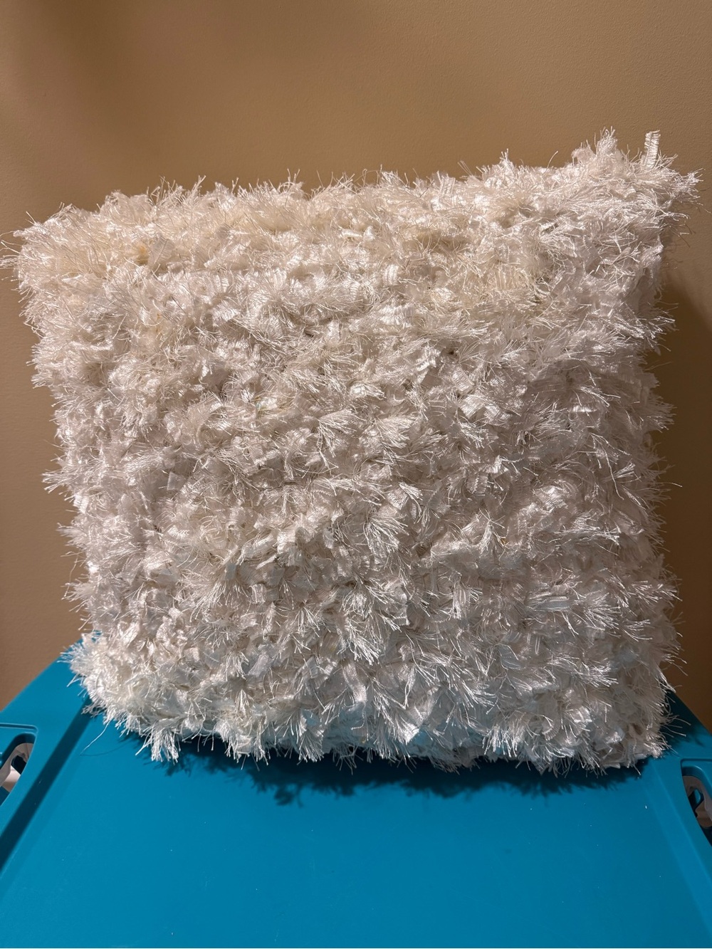 New Textured Shag Throw Pillow in White and Silver